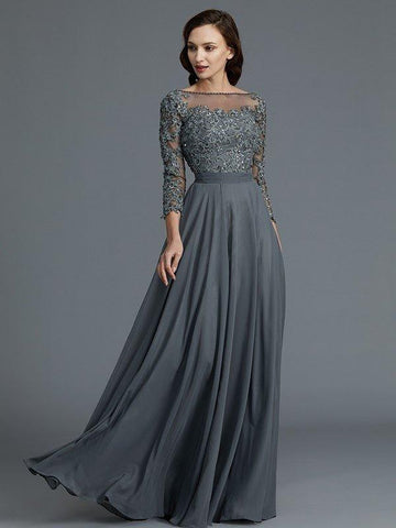 A-Linie/Princess-Linie 3/4-Ärmel Bateau-Ausschnitt Bodenlang Chiffon Brautmutterkleider