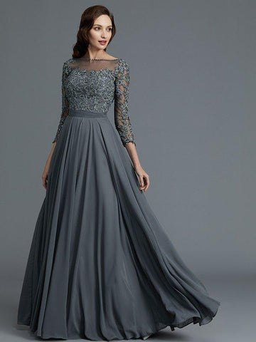 A-Linie/Princess-Linie 3/4-Ärmel Bateau-Ausschnitt Bodenlang Chiffon Brautmutterkleider