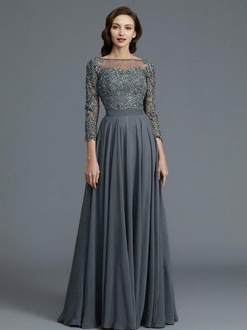 A-Linie/Princess-Linie 3/4-Ärmel Bateau-Ausschnitt Bodenlang Chiffon Brautmutterkleider