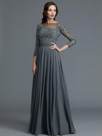 A-Line/Princess 3/4 Sleeves Bateau Floor-Length Chiffon Mother of the Bride Dresses