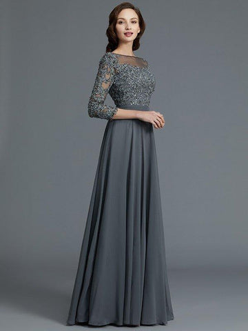 A-Linie/Princess-Linie 3/4-Ärmel Bateau-Ausschnitt Bodenlang Chiffon Brautmutterkleider