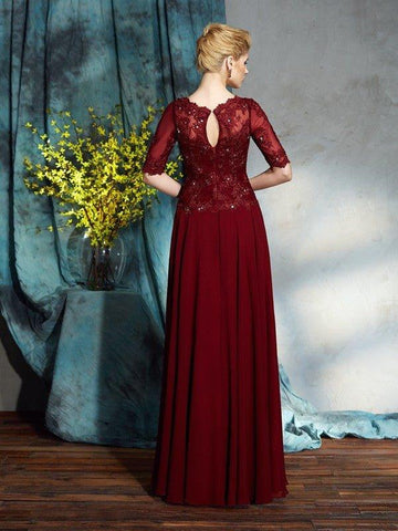 A-Linie/Princess-Linie Bateau-Ausschnitt Applikationen 1/2 Ärmel Lang Chiffon Brautmutterkleider