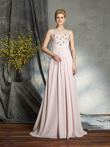 A-Linie/Princess-Linie Bateau-Ausschnitt Applikationen Ärmellos Lange Chiffon Brautmutterkleider