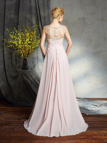 A-Linie/Princess-Linie Bateau-Ausschnitt Applikationen Ärmellos Lange Chiffon Brautmutterkleider