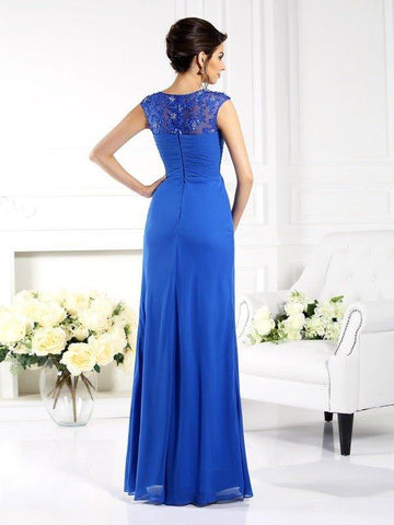 A-Linie/Princess-Linie Bateau-Ausschnitt Applikationen Ärmellos Lange Chiffon Brautmutterkleider