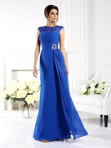 A-Linie/Princess-Linie Bateau-Ausschnitt Applikationen Ärmellos Lange Chiffon Brautmutterkleider