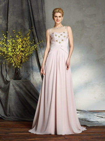 A-Linie/Princess-Linie Bateau-Ausschnitt Applikationen Ärmellos Lange Chiffon Brautmutterkleider