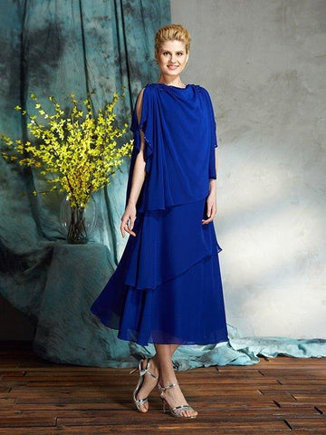 A-Linie/Princess-Linie Bateau-Ausschnitt Applikationen Ärmellos Wadenlang Chiffon Brautmutterkleider