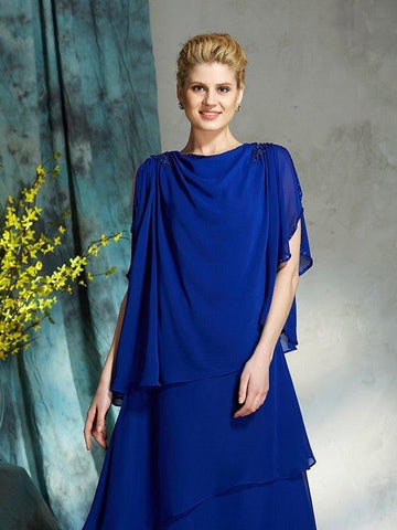 A-Linie/Princess-Linie Bateau-Ausschnitt Applikationen Ärmellos Wadenlang Chiffon Brautmutterkleider