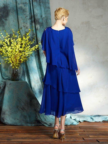 A-Linie/Princess-Linie Bateau-Ausschnitt Applikationen Ärmellos Wadenlang Chiffon Brautmutterkleider