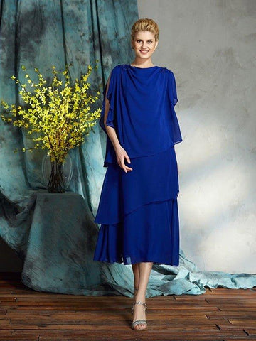 A-Linie/Princess-Linie Bateau-Ausschnitt Applikationen Ärmellos Wadenlang Chiffon Brautmutterkleider