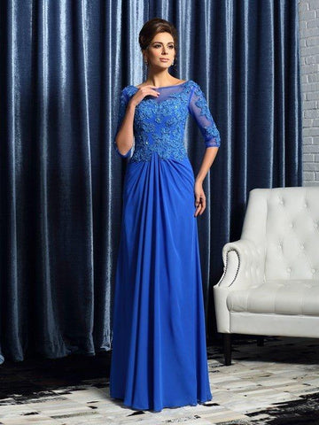A-Linie/Princess-Linie Bateau-Ausschnitt Perlen verziert 1/2 Ärmel Lang Chiffon Brautmutterkleider