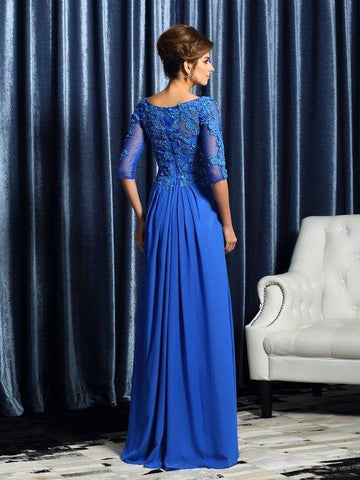 A-Linie/Princess-Linie Bateau-Ausschnitt Perlen verziert 1/2 Ärmel Lang Chiffon Brautmutterkleider