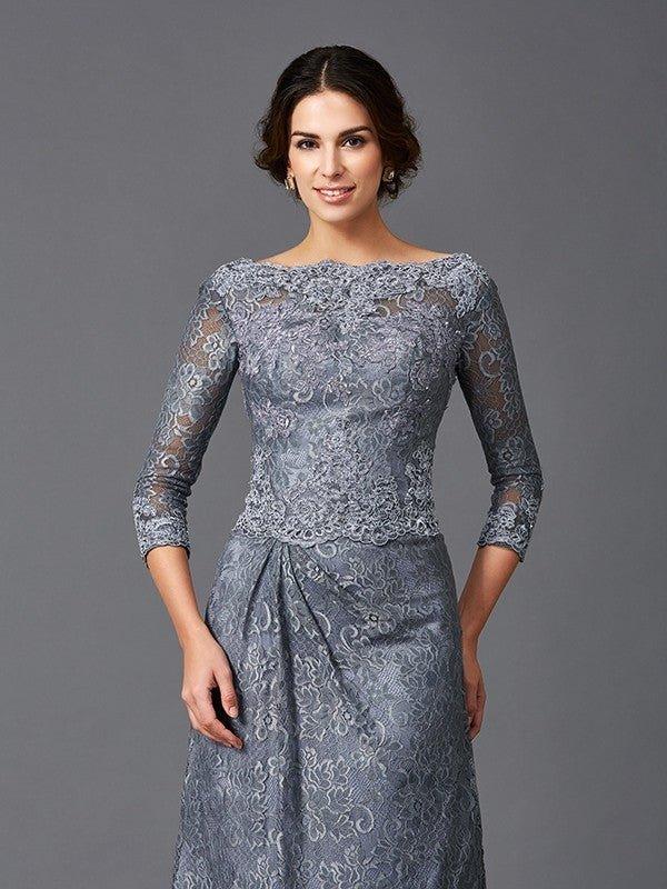 A-Line/Princess Bateau Lace 3/4 Sleeves Long Net Mother of the Bride Dresses