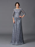 A-Line/Princess Bateau Lace 3/4 Sleeves Long Net Mother of the Bride Dresses