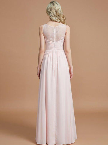 A-Linie/Princess-Linie Bateau-Ausschnitt Ärmellos Rüschen Bodenlang Chiffon Brautjungfernkleider