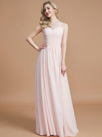 A-Linie/Princess-Linie Bateau-Ausschnitt Ärmellos Rüschen Bodenlang Chiffon Brautjungfernkleider