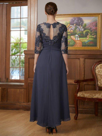 A-Linie/Princess-Linie Chiffon Applikationen U-Ausschnitt 3/4 Ärmel Asymmetrisch Kleider für die Brautmutter
