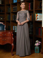 A-Line/Princess Chiffon Applique Scoop 3/4 Sleeves Floor-Length Mother of the Bride Dresses