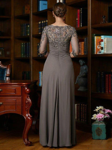 A-Linie/Princess-Linie Chiffon Applikationen U-Ausschnitt 3/4-Ärmel Bodenlang Kleider für die Brautmutter
