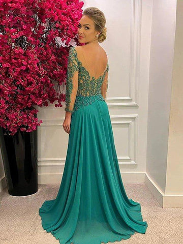 A-Linie/Princess-Linie Chiffon Applikationen U-Ausschnitt Lange Ärmel Sweep/Pinsel zug Kleider für die Brautmutter
