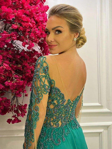A-Linie/Princess-Linie Chiffon Applikationen U-Ausschnitt Lange Ärmel Sweep/Pinsel zug Kleider für die Brautmutter