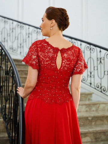A-Linie/Princess-Linie Chiffon Applikationen U-Ausschnitt Kurze Ärmel Sweep/Pinsel zug Kleider für die Brautmutter