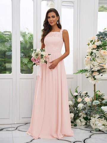A-Linie/Princess-Linie Chiffon Applikationen Rechteckiger Ausschnitt Ärmellos Bodenlang Brautjungfernkleider