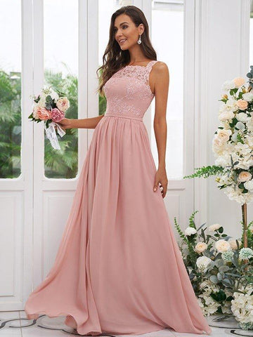 A-Linie/Princess-Linie Chiffon Applikationen Rechteckiger Ausschnitt Ärmellos Bodenlang Brautjungfernkleider