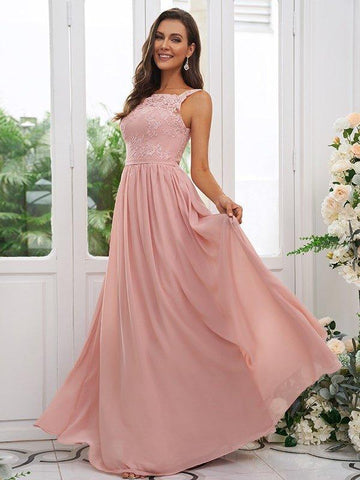 A-Linie/Princess-Linie Chiffon Applikationen Rechteckiger Ausschnitt Ärmellos Bodenlang Brautjungfernkleider