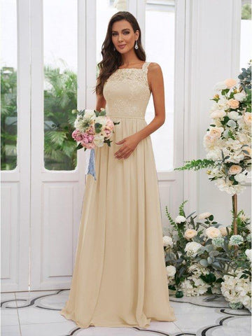 A-Linie/Princess-Linie Chiffon Applikationen Rechteckiger Ausschnitt Ärmellos Bodenlang Brautjungfernkleider