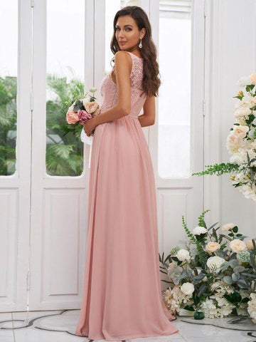 A-Linie/Princess-Linie Chiffon Applikationen Rechteckiger Ausschnitt Ärmellos Bodenlang Brautjungfernkleider