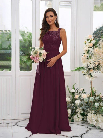 A-Linie/Princess-Linie Chiffon Applikationen Rechteckiger Ausschnitt Ärmellos Bodenlang Brautjungfernkleider