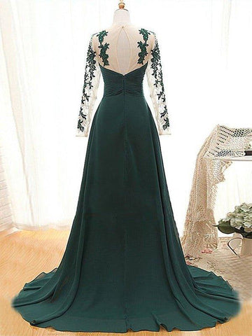 A-Linie/Princess-Linie Chiffon Applikationen Herzausschnitt Lange Ärmel Sweep/Pinsel zug Kleider für die Brautmutter