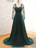 A-Linie/Princess-Linie Chiffon Applikationen Herzausschnitt Lange Ärmel Sweep/Pinsel zug Kleider für die Brautmutter