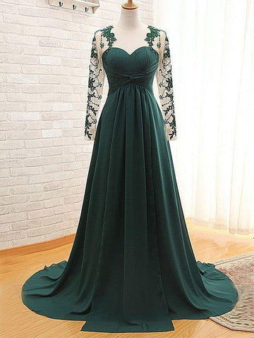 A-Linie/Princess-Linie Chiffon Applikationen Herzausschnitt Lange Ärmel Sweep/Pinsel zug Kleider für die Brautmutter