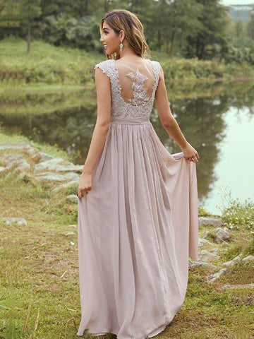 A-Linie/Princess-Linie Chiffon Applikationen Herzausschnitt Ärmellos Bodenlang Brautjungfernkleider