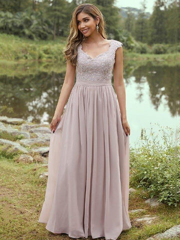 A-Linie/Princess-Linie Chiffon Applikationen Herzausschnitt Ärmellos Bodenlang Brautjungfernkleider
