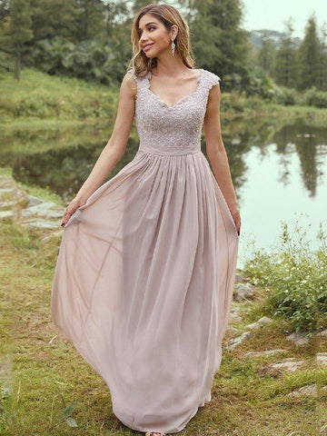 A-Linie/Princess-Linie Chiffon Applikationen Herzausschnitt Ärmellos Bodenlang Brautjungfernkleider