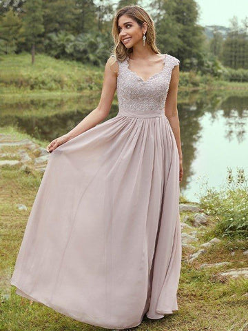 A-Linie/Princess-Linie Chiffon Applikationen Herzausschnitt Ärmellos Bodenlang Brautjungfernkleider