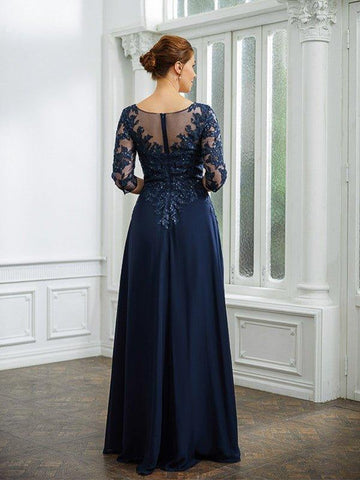 A-Linie/Princess-Linie Chiffon Applikationen V-Ausschnitt 3/4-Ärmel Bodenlang Kleider für die Brautmutter