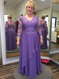 Vestidos de mãe da noiva em corte A/princesa, decote em V, mangas compridas, comprimento até ao chão, chiffon