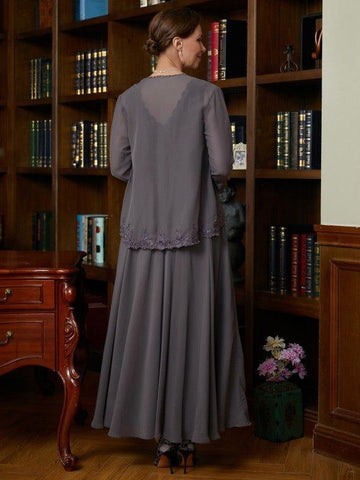 A-Linie/Princess-Linie Chiffon Applikationen V-Ausschnitt Ärmellos Knöchellang Kleider für die Brautmutter