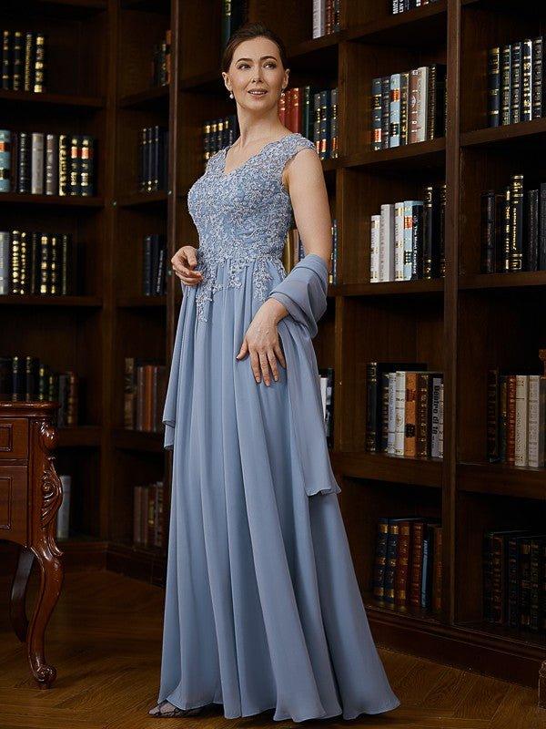 A-Line/Princess Chiffon Applique V-neck Sleeveless Floor-Length Mother of the Bride Dresses