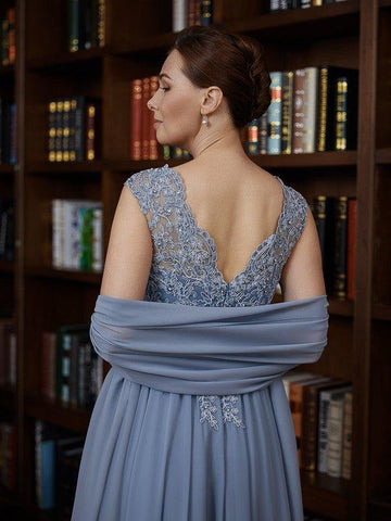 A-Linie/Princess-Linie Chiffon Applikationen V-Ausschnitt Ärmellos Bodenlang Kleider für die Brautmutter