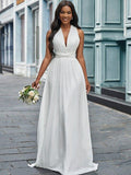 Vestidos de noiva estilo princesa com decote em A, em chiffon, com alças franzidas, sem mangas e comprimento até ao chão