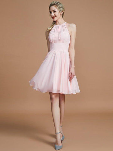 A-Linie/Princess-Linie Chiffon Knielang Ärmellos U-Ausschnitt Brautjungfernkleider