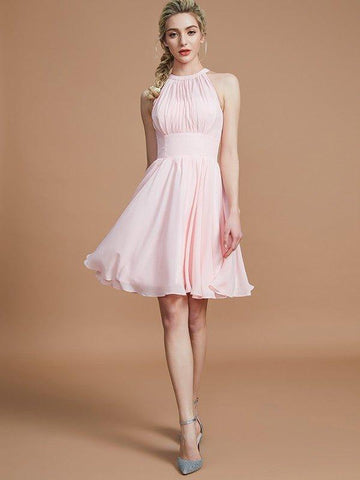 A-Linie/Princess-Linie Chiffon Knielang Ärmellos U-Ausschnitt Brautjungfernkleider