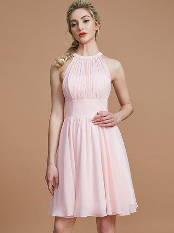 A-Linie/Princess-Linie Chiffon Knielang Ärmellos U-Ausschnitt Brautjungfernkleider