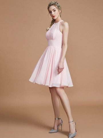 A-Linie/Princess-Linie Chiffon Knielang Ärmellos U-Ausschnitt Brautjungfernkleider